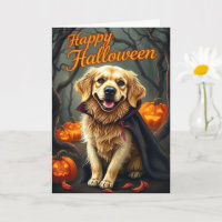 Golden Retriever Puppy with Pumpkins Halloween