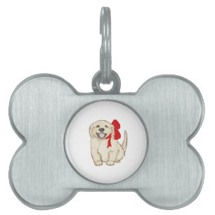 Golden Retriever Puppy with Red Ribbon Pet ID Tag