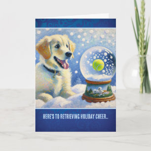 Golden Retriever Puppy With Tennis Ball Snow Globe Card