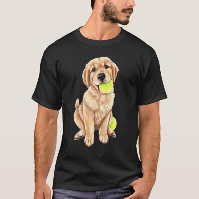 Golden Retriever Puppy With Tennis Ball T-Shirt (Front)