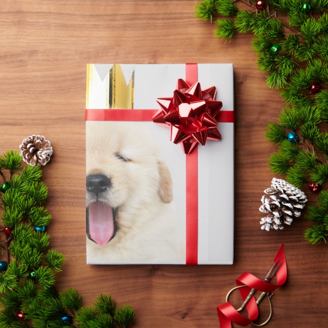 Golden Retriever Puppy Yawning With Crown Wrapping Paper (Holiday Gift)
