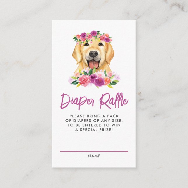 Golden Retriever Purple Diaper Raffle Game Enclosure Card (Front)