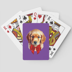 Golden Retriever Red Bow Playing Cards
