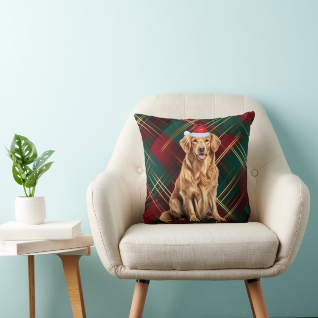Golden Retriever Red Green Holiday Plaid Christmas Cushion (Chair)