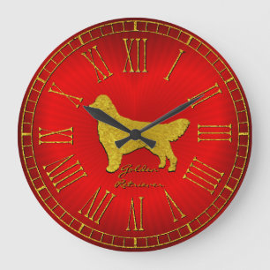 Golden Retriever Red Heart Large Clock