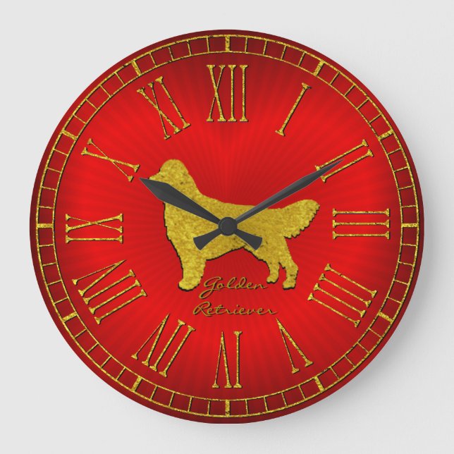 Golden Retriever Red Heart Large Clock (Front)