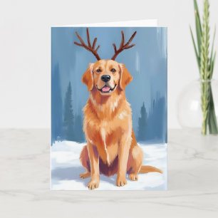 Golden Retriever Reindeer Antlers Christmas Holiday Card