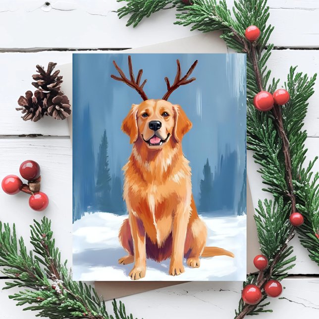 Golden Retriever Reindeer Antlers Christmas Holiday Postcard (Creator Uploaded)