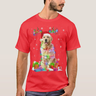 Golden Retriever Reindeer Christmas Lights Funny D T-Shirt
