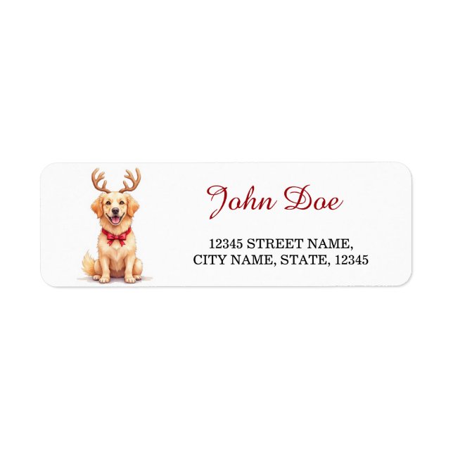 Golden Retriever Reindeer Christmas Return Address (Front)
