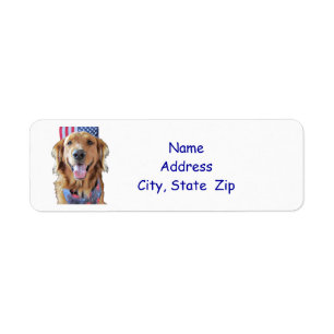 Golden Retriever Return Address Label,  July 4th