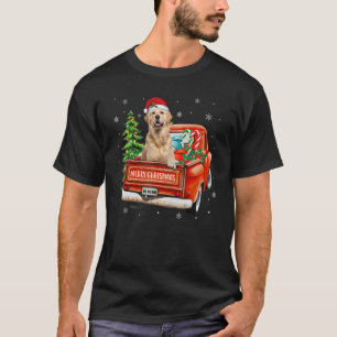 Golden Retriever Ride Red Truck Christmas Dog  Paj T-Shirt