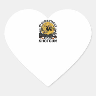 Golden Retriever Rides Shotgun Halloween Witch Art Heart Sticker