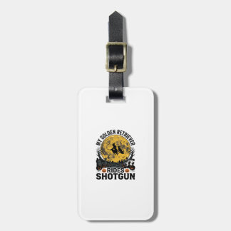 Golden Retriever Rides Shotgun Halloween Witch Art Luggage Tag