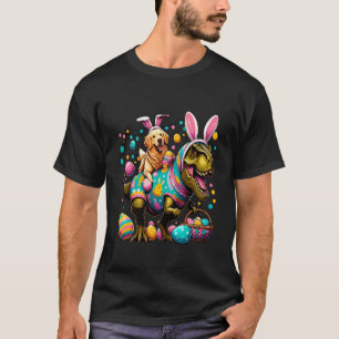 Golden Retriever Riding Easter T-Rex Funny Dog Din T-Shirt