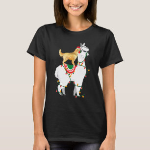 Golden Retriever Riding Llama Lights Santa Christ T-Shirt