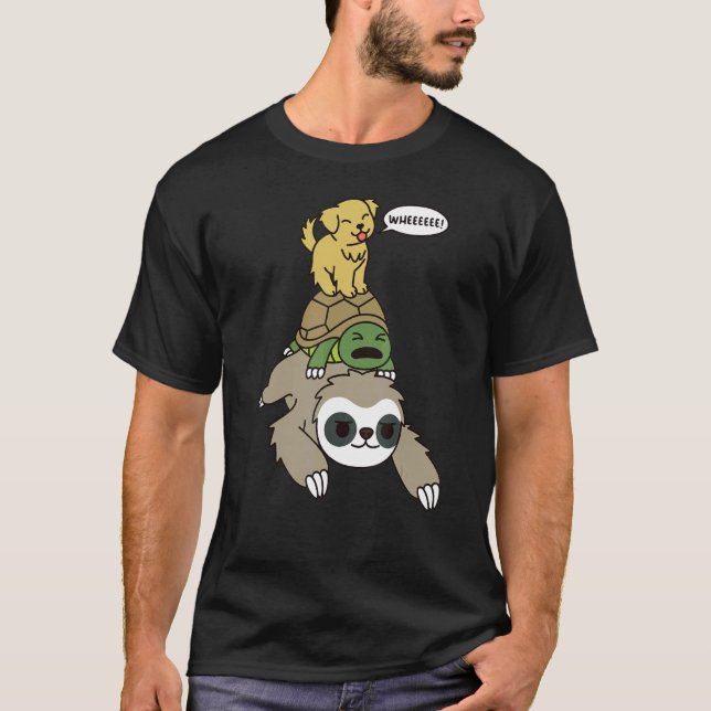 Golden Retriever Riding Sloth Tortoise Dog T-Shirt (Front)