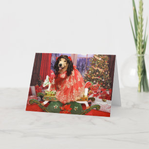 Golden Retriever Rocking Horse Christmas Holiday Card