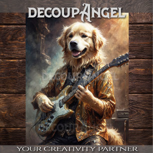 Golden Retriever Rockstar - Vert. - Decoupage - Tissue Paper
