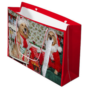 Golden Retriever Santa and Mrs. Claus Large Gift Bag