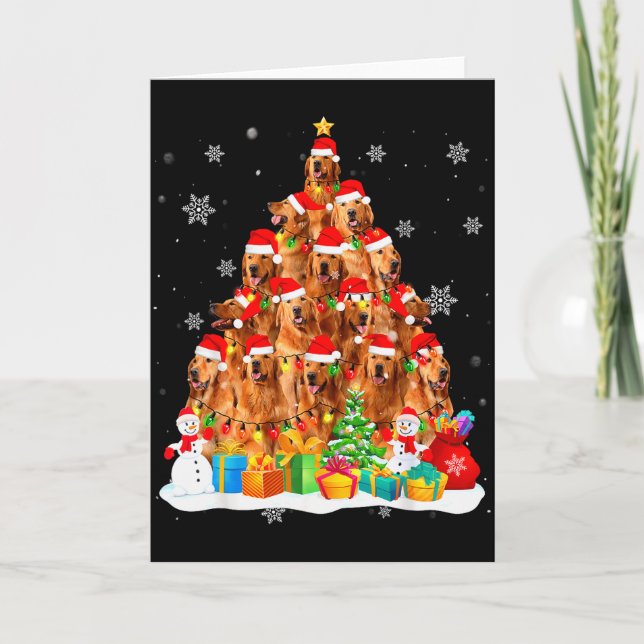 Golden Retriever Santa Christmas Tree Lights Dog X Card (Front)
