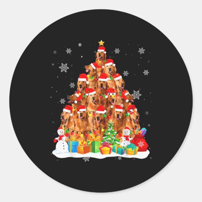 Golden Retriever Santa Christmas Tree Lights Dog X Classic Round Sticker (Front)