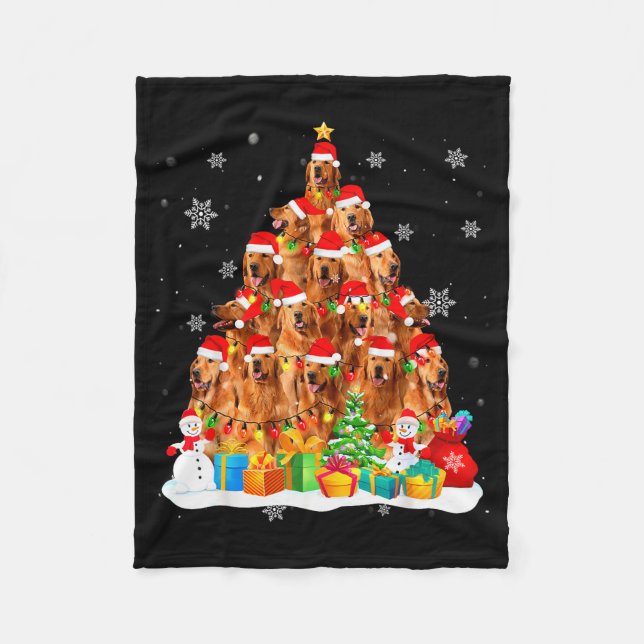 Golden Retriever Santa Christmas Tree Lights Dog X Fleece Blanket (Front)