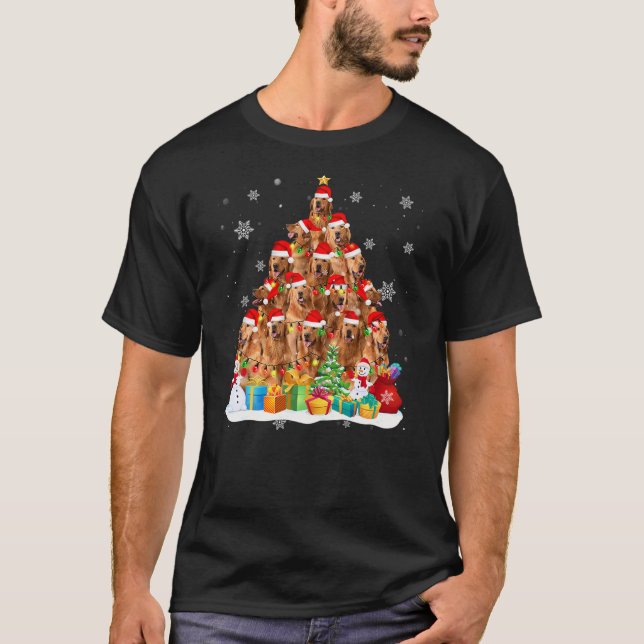 Golden Retriever Santa Christmas Tree Lights Dog X T-Shirt (Front)