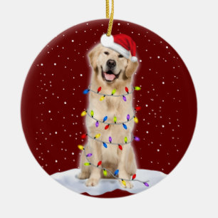 Golden retriever Santa Christmas Tree Lights Xmas Ceramic Tree Decoration