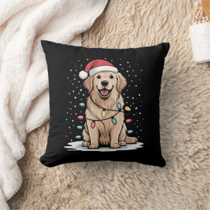 Golden Retriever Santa Christmas Tree Lights Xmas Cushion