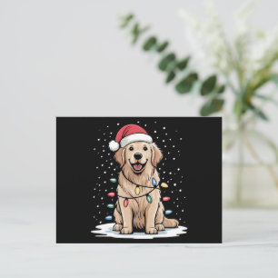 Golden Retriever Santa Christmas Tree Lights Xmas Holiday Postcard