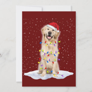 Golden retriever Santa Christmas Tree Lights Xmas Invitation