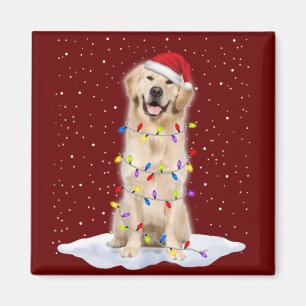 Golden retriever Santa Christmas Tree Lights Xmas Magnet