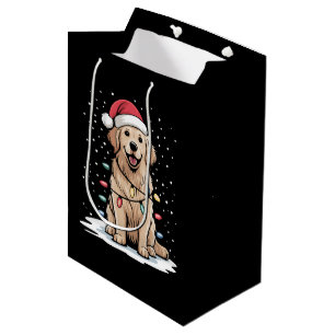 Golden Retriever Santa Christmas Tree Lights Xmas Medium Gift Bag