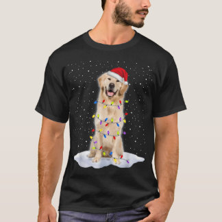 Golden retriever Santa Christmas Tree Lights Xmas  T-Shirt