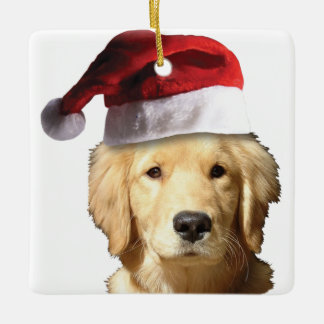 Golden Retriever Santa Claus Ceramic Ornament