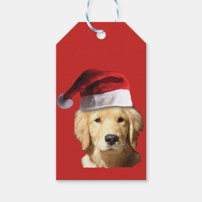 Golden Retriever Santa Claus Gift Tags (Front)