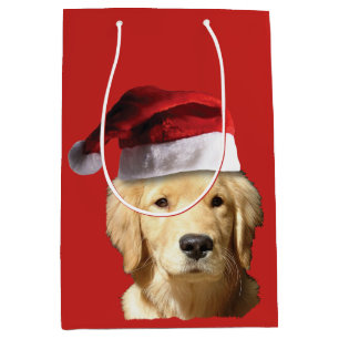 Golden Retriever Santa Claus Hat Medium Gift Bag