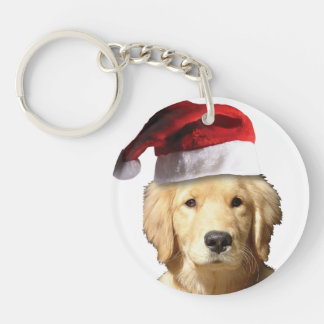 Golden Retriever Santa Claus Key Ring