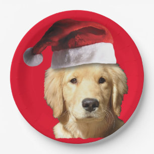 Golden Retriever Santa Claus Paper Plate