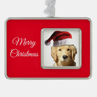 Golden Retriever Santa Claus Silver Plated Framed Ornament