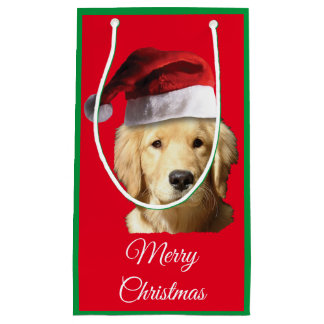 Golden Retriever Santa Claus Small Gift Bag