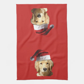 Golden Retriever Santa Claus Tea Towel