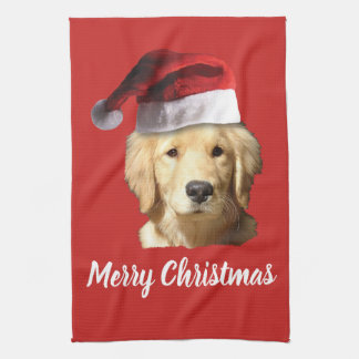 Golden Retriever Santa Claus Tea Towel