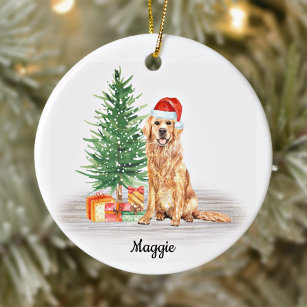 Golden Retriever Santa Dog Personalised Christmas Ceramic Tree Decoration