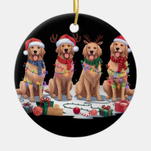 Golden Retriever Santa hat antlers elf Christmas Ceramic Tree Decoration