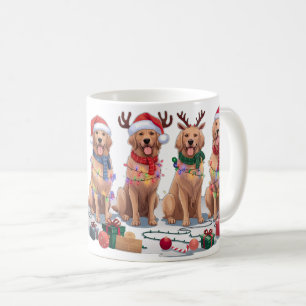 Golden Retriever Santa hat antlers elf Christmas Coffee Mug