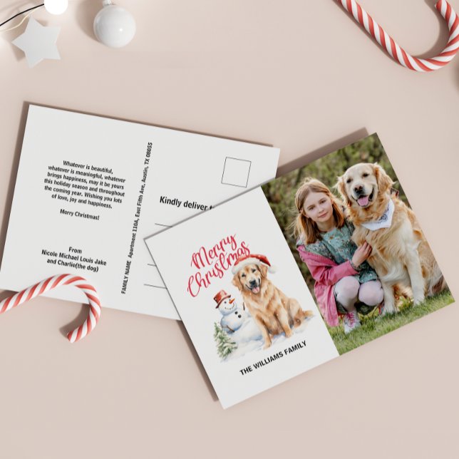 GOLDEN RETRIEVER SANTA HAT CHRISTMAS SINGLE PHOTO HOLIDAY POSTCARD