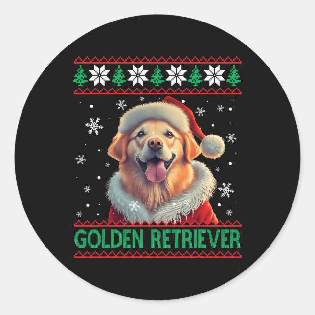 Golden Retriever Santa Hat Ugly Christmas  Classic Round Sticker (Front)