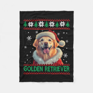 Golden Retriever Santa Hat Ugly Christmas  Fleece Blanket